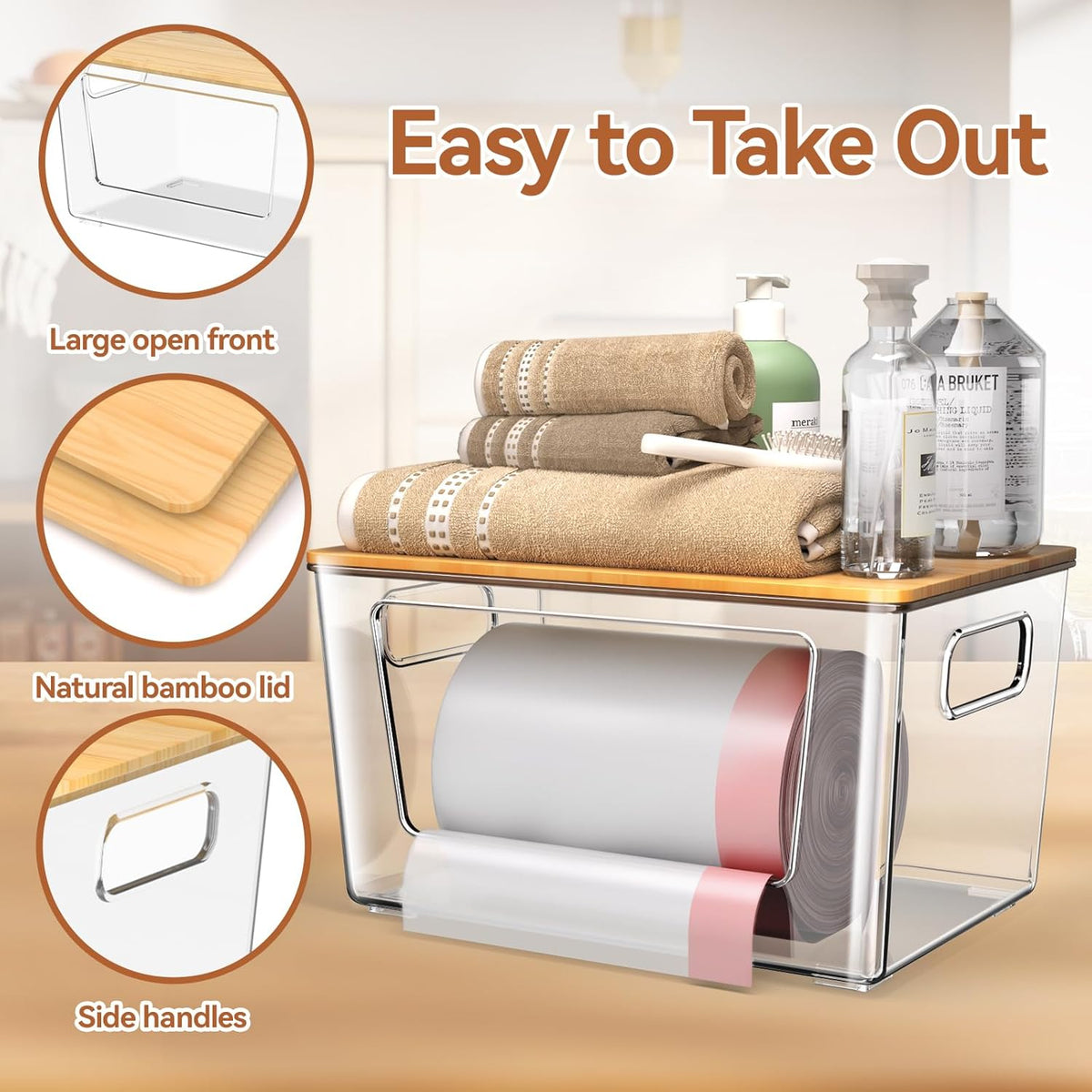 2 Pack Trash Bag Holder with Bamboo Lid, Stackable Trashbag Dispenser, Extra Large Garbage Bag