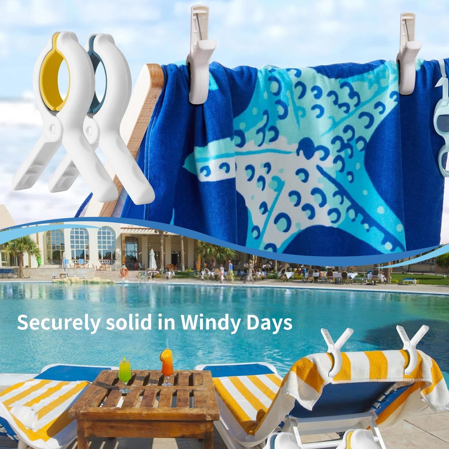 3.7 Inch Towel Clips for Beach Chairs 6 Pack,Beach Towel Clips Great Hold Durable,Durable