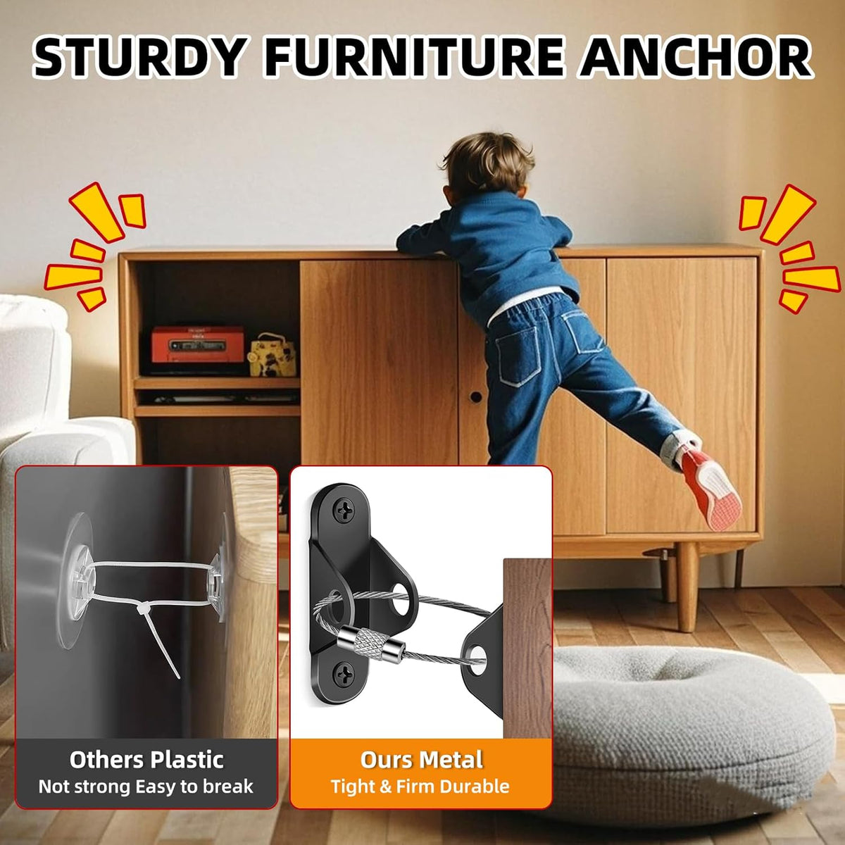 10-Pack Baby Proof Heavy Duty Furniture Anchors for Dressers, Bookcases and TV Cabinets 400LB Anti