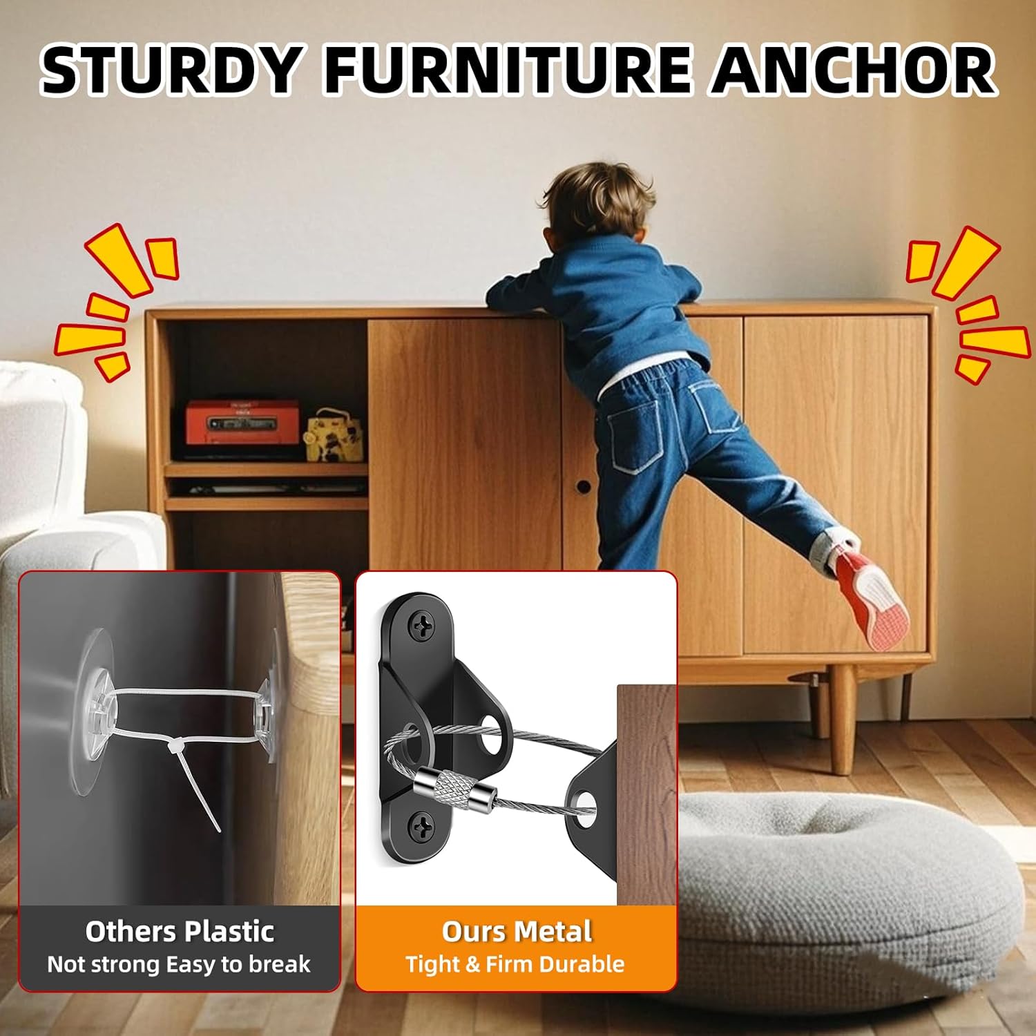 10-Pack Baby Proof Heavy Duty Furniture Anchors for Dressers, Bookcases and TV Cabinets 400LB Anti