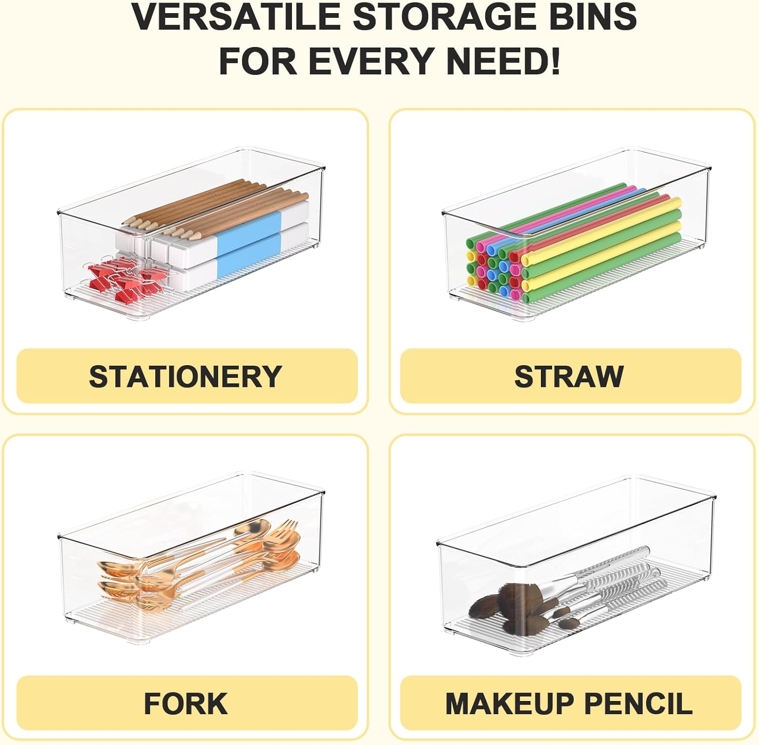 Set of 8 Clear Plastic Storage Bins, 6 Large +2 Small Pantry Organizers and Storage Containers for