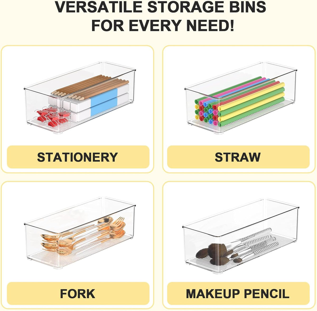 Set of 4 Clear Plastic Storage Bins, 2 Large +2 Small Pantry Organizers and Storage Containers for