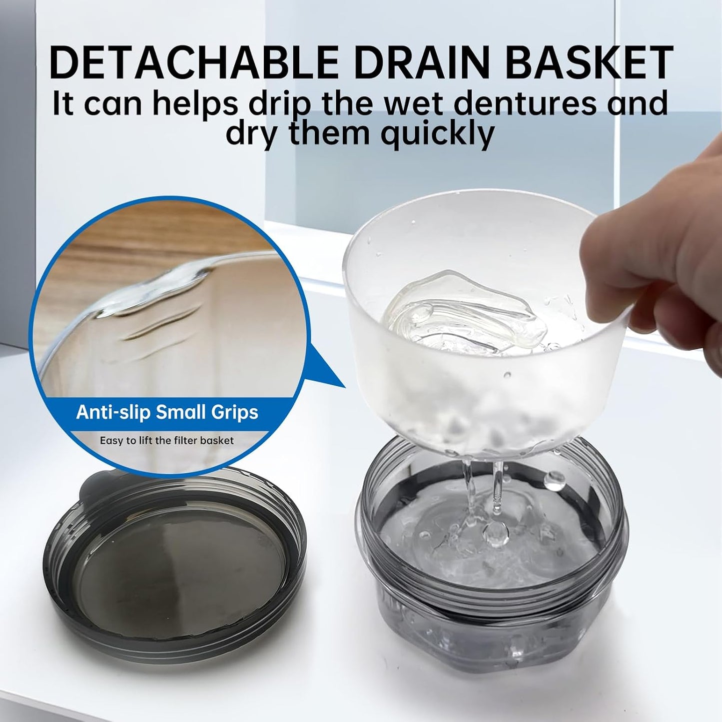 Leak Proof Denture Cups for Soaking Dentures, Partial Denture Bath Case Travel Retainer Cleaning