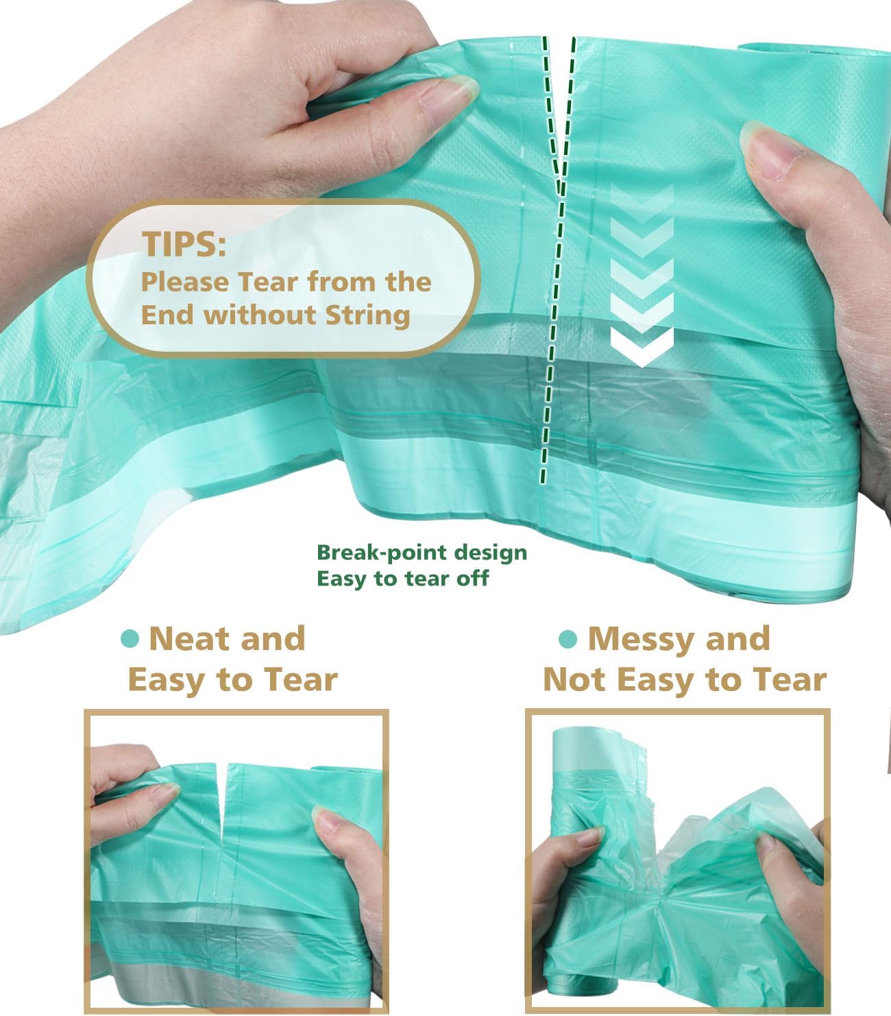 AYOTEE Compostable Trash Bags 4 Gallon Drawstring Trash Bags,100 Counts Ultra Strong Unscented