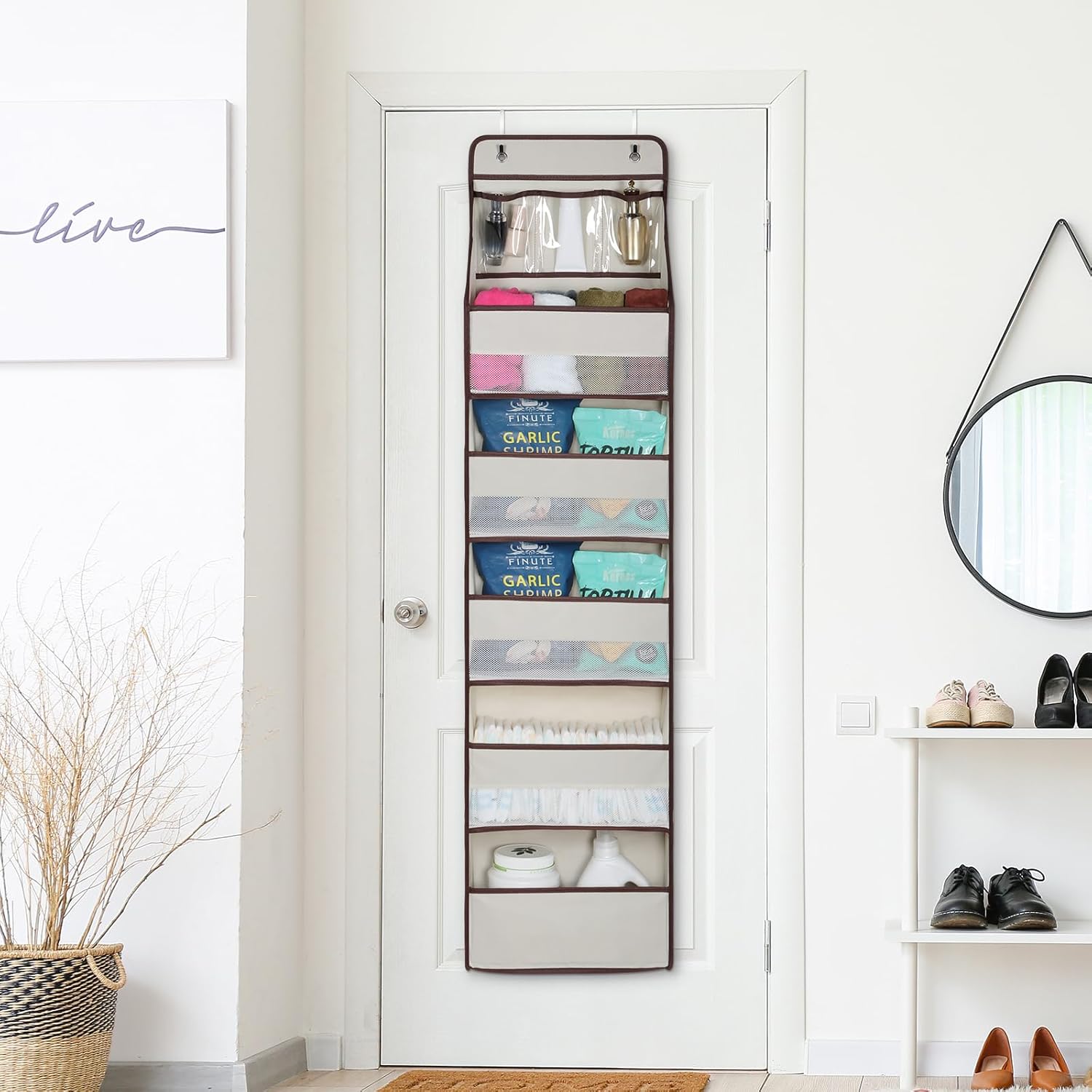 Univivi 6-Shelf Over Door Hanging Organizer Fabric Baby Door Storage with 5 Large Pockets and 3