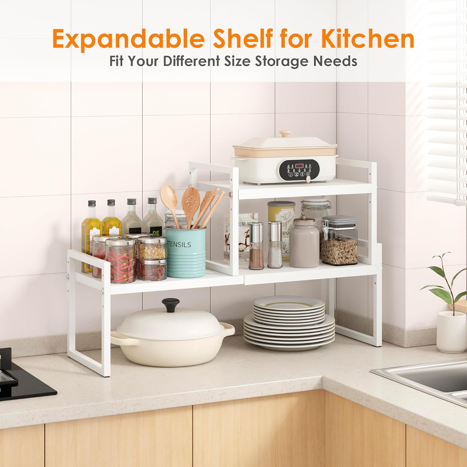DOLALIKE Expandable Kitchen Countertop Organizer, Stackable Cabinet Shelf Organizers, Space Saving