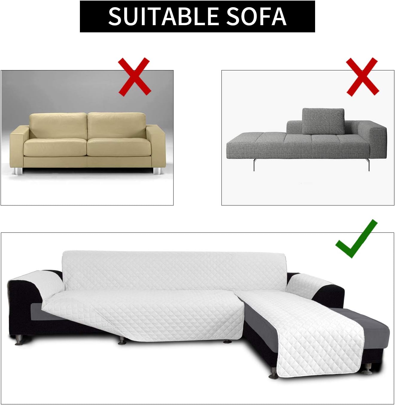 Easy-Going L Shape Sofa Slipcover - Sectional Couch Cover with Chaise - Reversible Sofa Cover for