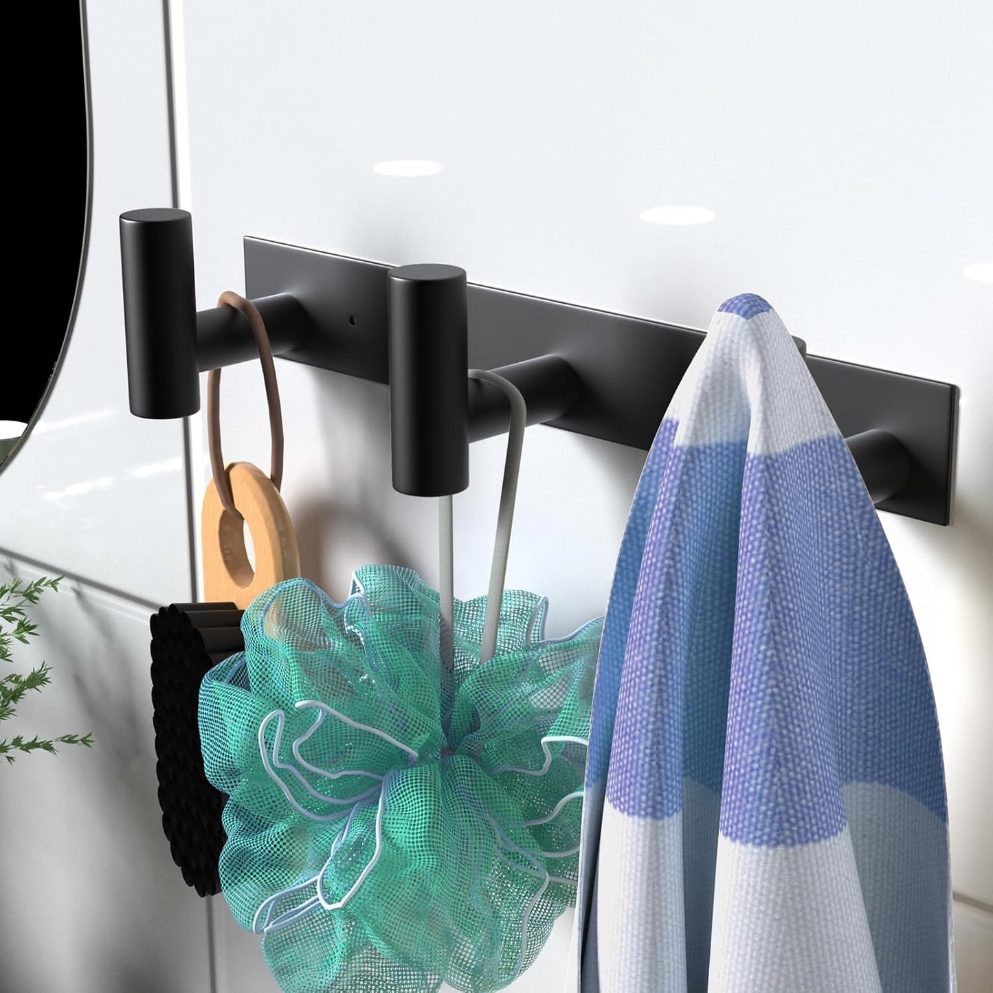 VAEHOLD Black Hat and Coat Wall Mount Rack - 3 Hooks for Robes, Bags, Keys, and Towels - Bathroom