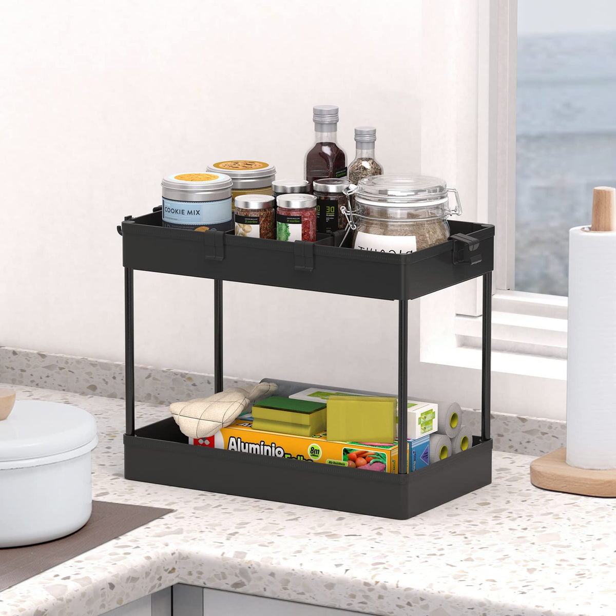SPACELEAD 3 Tier Rolling Cart with Wheels, Storage Craft Art Trolley Organizer Serving, 3 Hanging