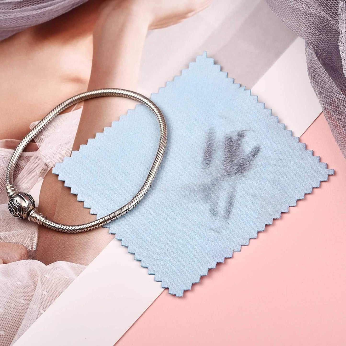 SEVENWELL 50pcs Jewelry Cleaning Cloth Blue Polishing Cloth for Sterling Silver Gold Platinum Small