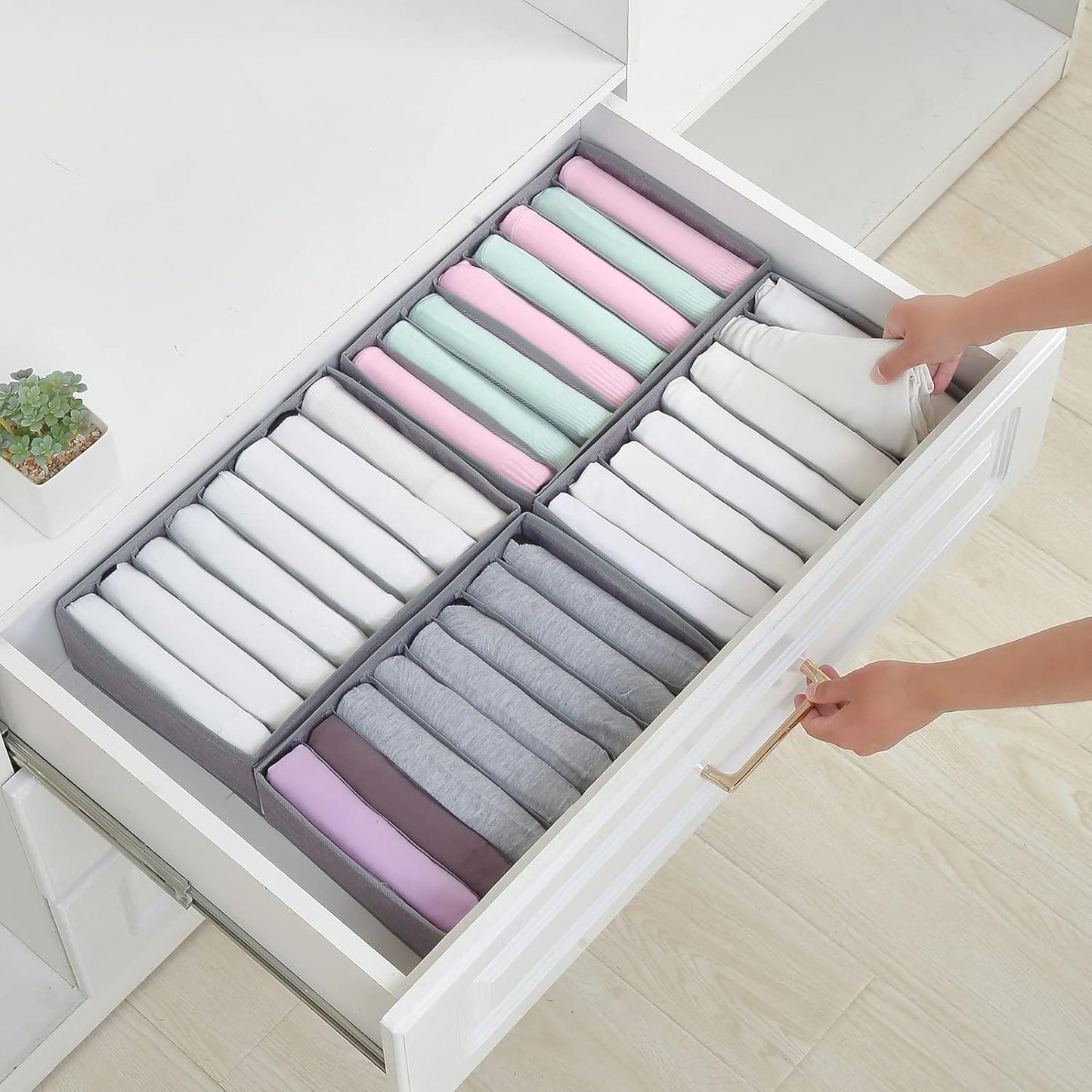 Qozary 4 Pack Drawer Organizers for Clothing, 8 Grids Foldable Closet Organizers and Storage Bins