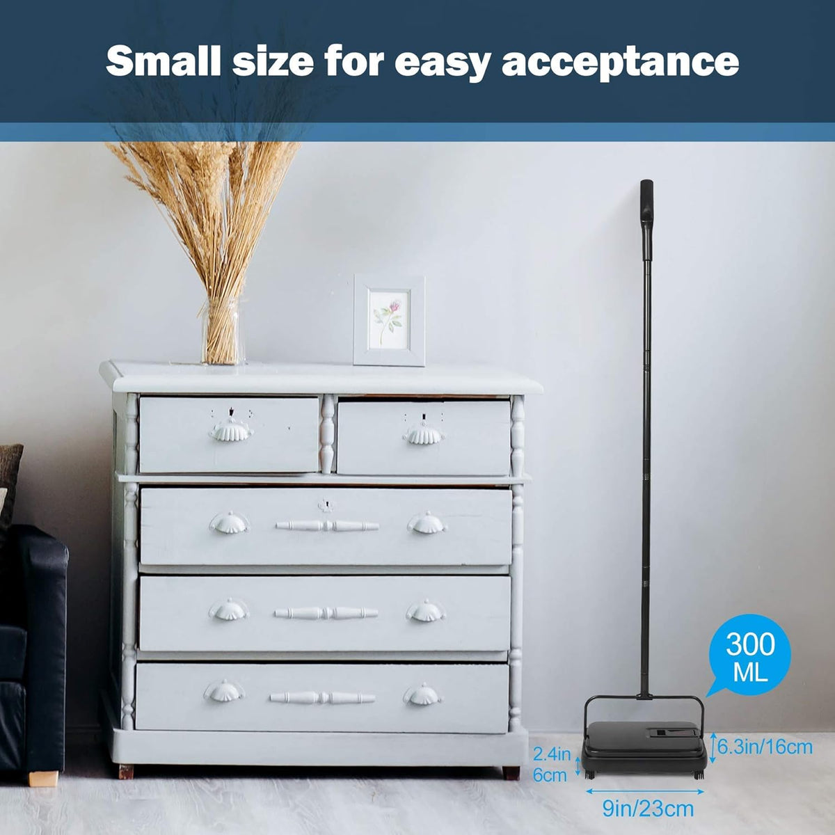 Eyliden Carpet Sweeper, Mini Size Lightweight Hand Push - No Noise, Non-Electric, Easy Manual