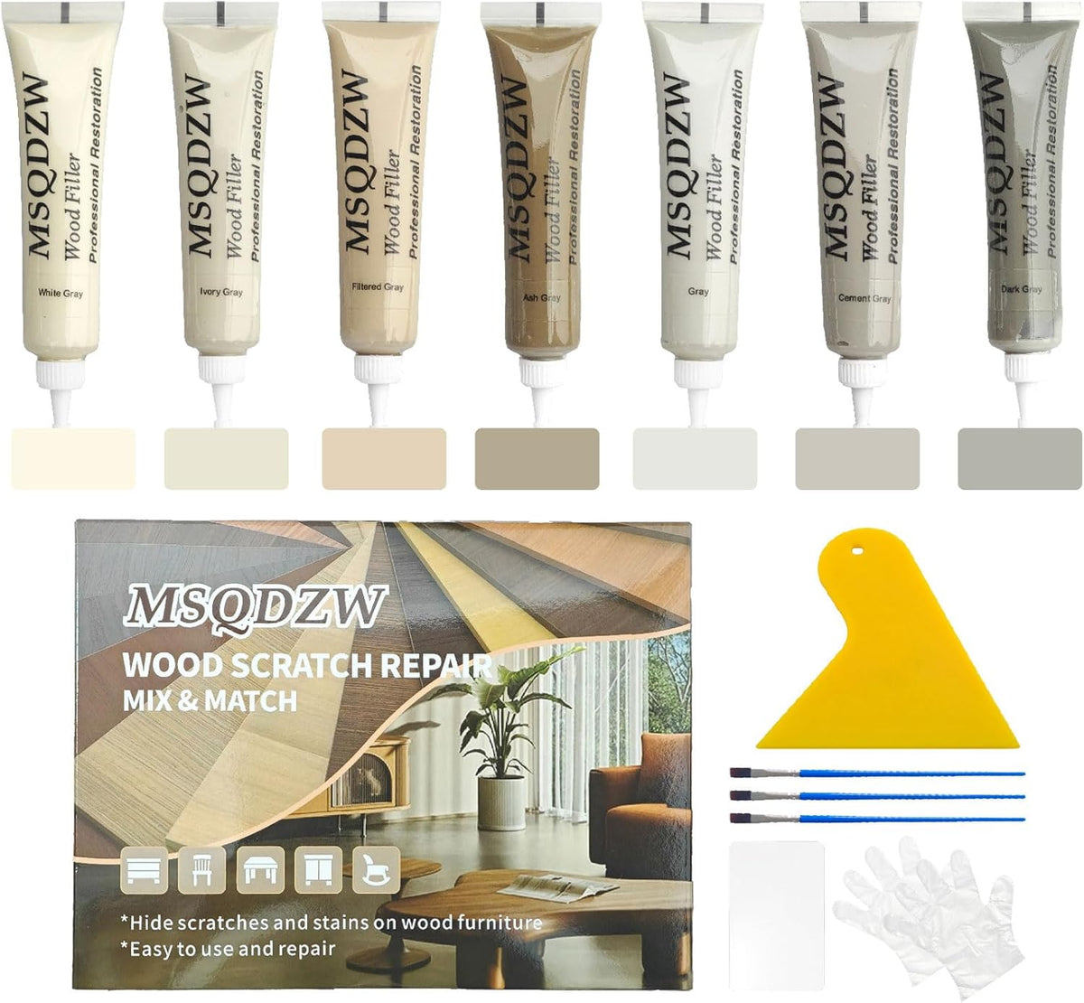Wood Repair Kit, 13Pcs Wood Fillers, Furniture Repair Kit Scratch Cover for Wood Cracks, Stains