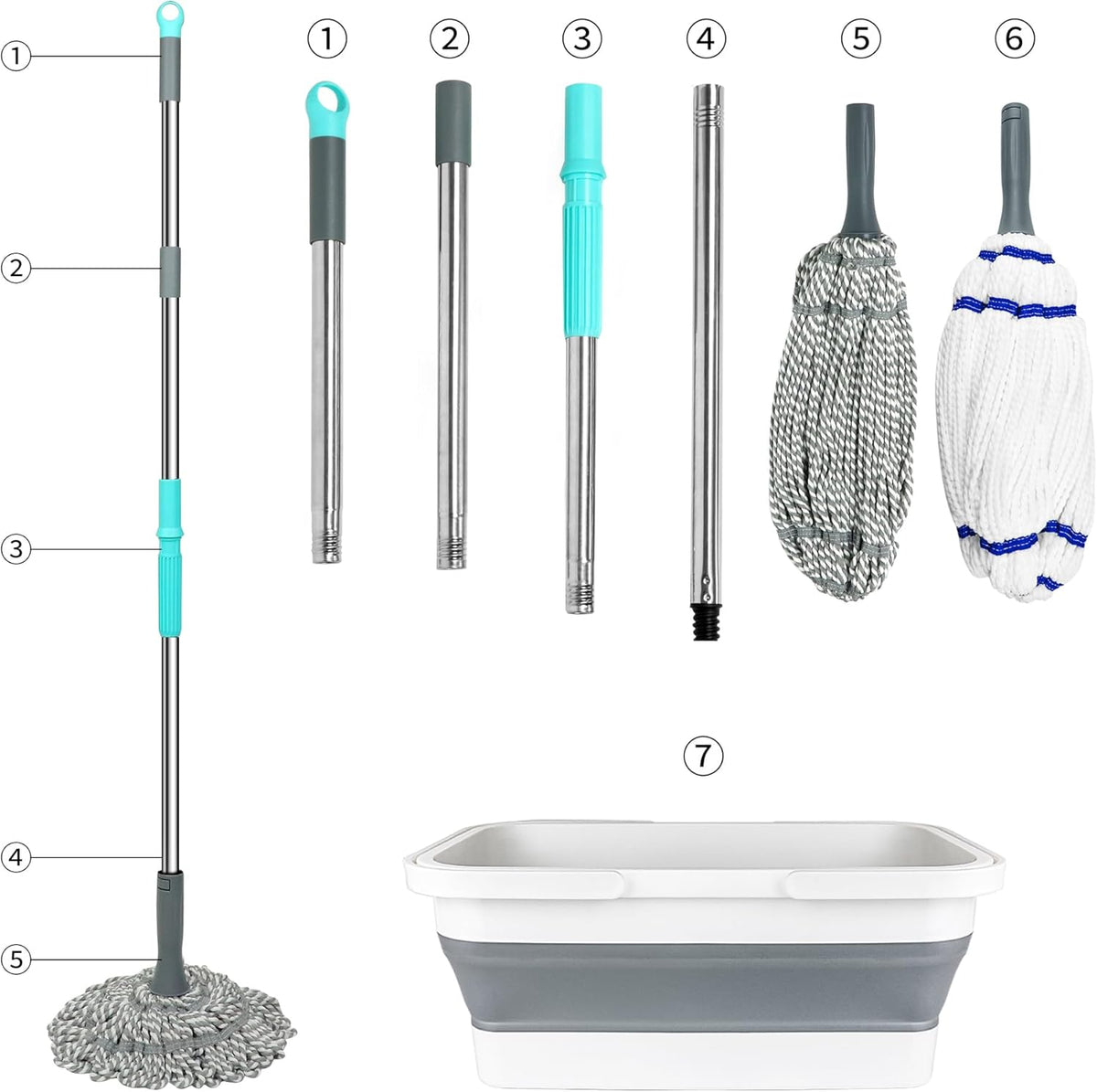 Self Wringing Mop with Bucket- Easy Squeeze Twist Mop with 52.5 Inch Long Handle, Heavy Duty for