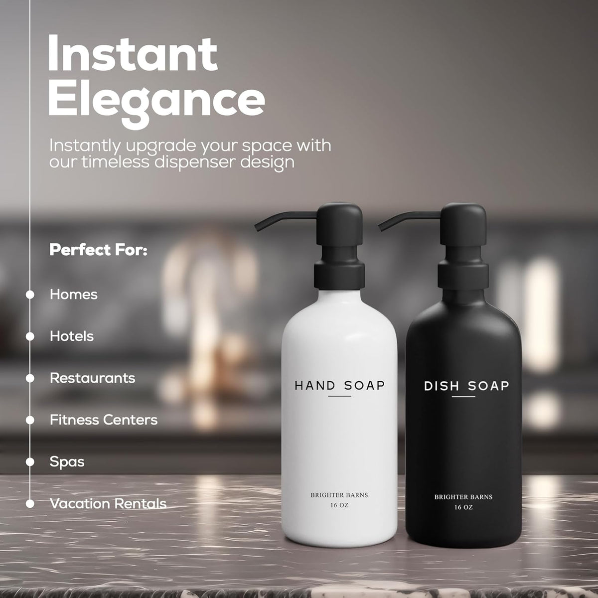 Luxury Glass Hand and Dish Soap Dispenser Set by Brighter Barns - Kitchen Soap Dispenser Set with