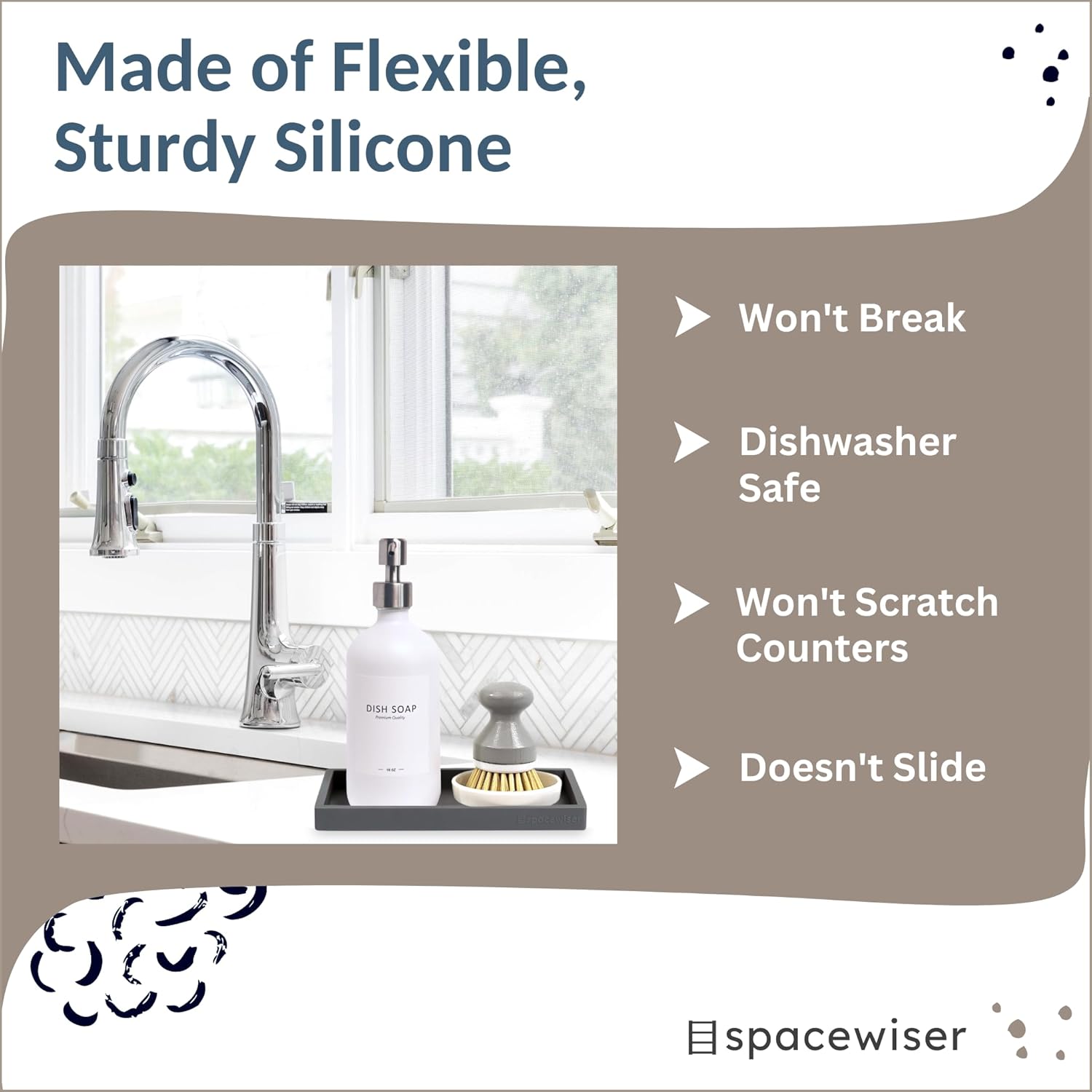 Countertop and Vanity Tray - 2 PC Small 7.7" Silicone Bathroom Trays, Kitchen Soap Tray, Dish