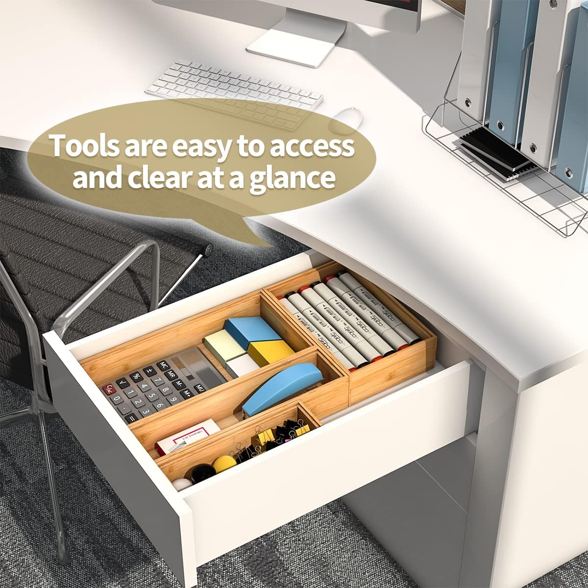 Bamboo Kitchen Drawer Organizer, Stackable Silverware Tray Utensil Organizer Cutlery Holder for