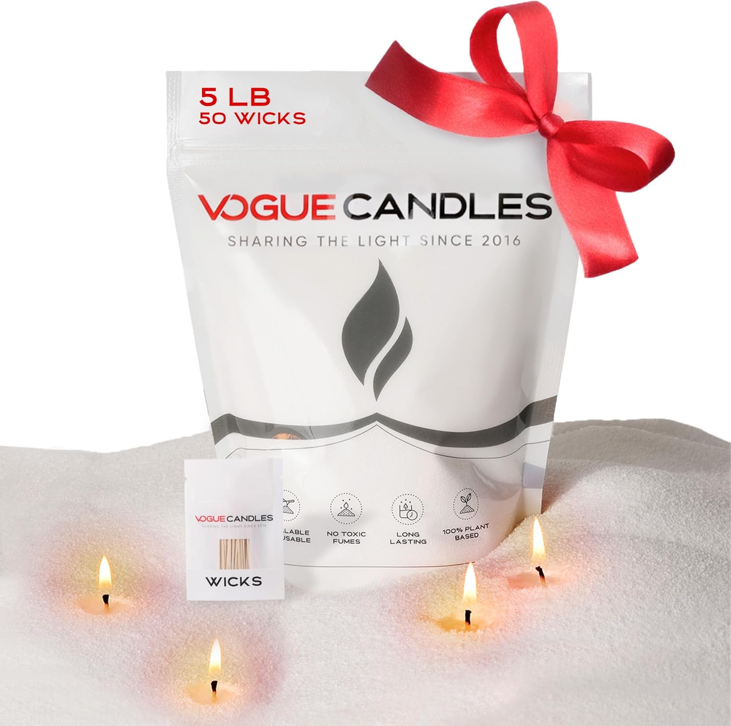 Vogue Candles 5LB Candle Sand with 50 Wicks | Bulk Refillable Plant-Based Granules for Custom