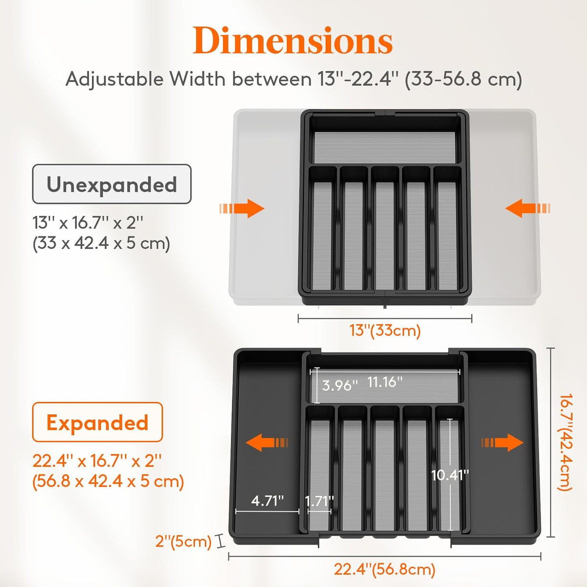 Lifewit Silverware Drawer Organizer, Expandable Utensil Tray with Non-Slip TPR, Deep Flatware