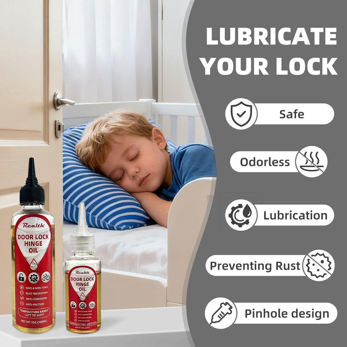 Realth Garage Door Lubricant -Lock Lubricant Keyhole, Great for Squeaky Hinges,Chains