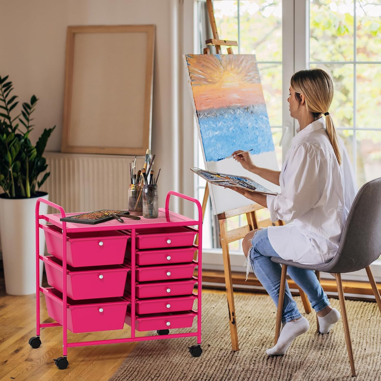 GOFLAME 9-Drawer Rolling Storage Cart, Mobile Utility Cart with Removable Drawers & Metal Frame