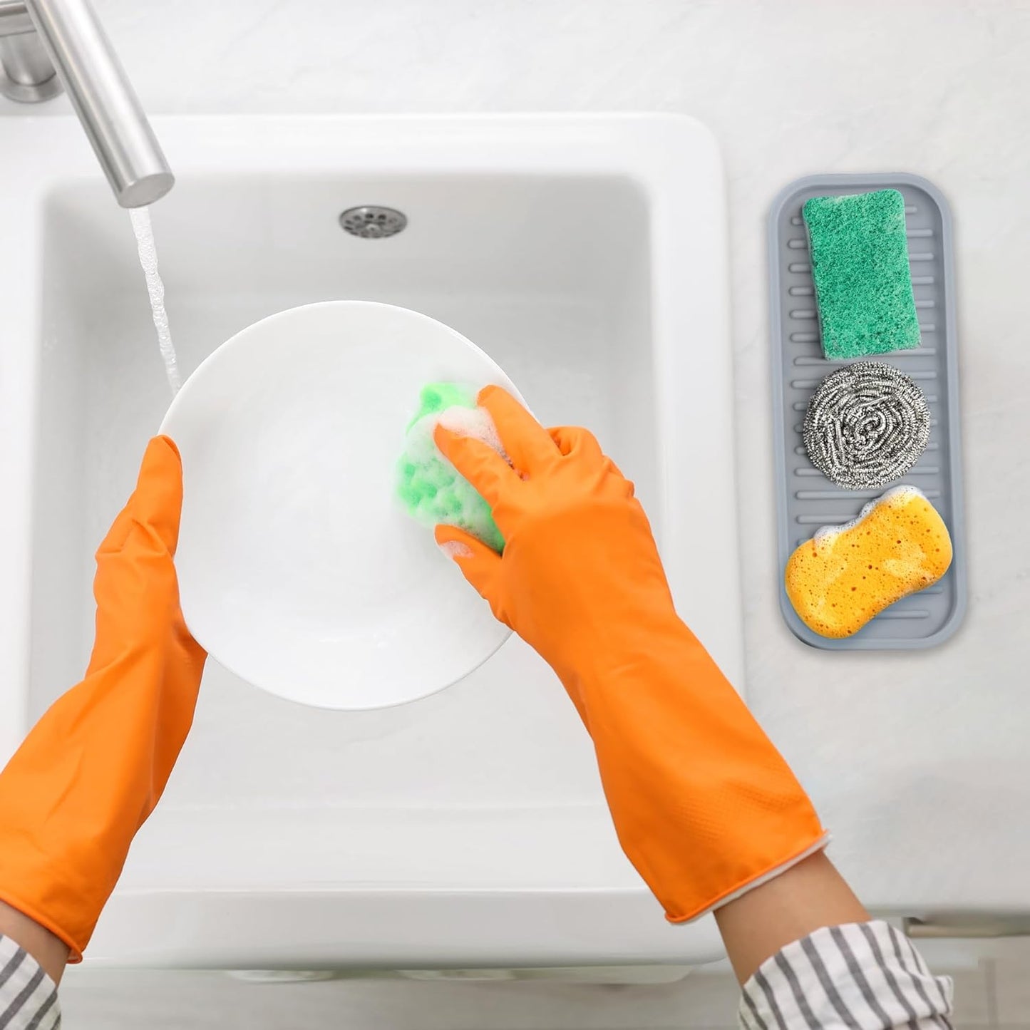 Zulay Kitchen (9x3.5) Silicone Sponge Holder for Kitchen Sink - Flexible Multipurpose Soap Tray