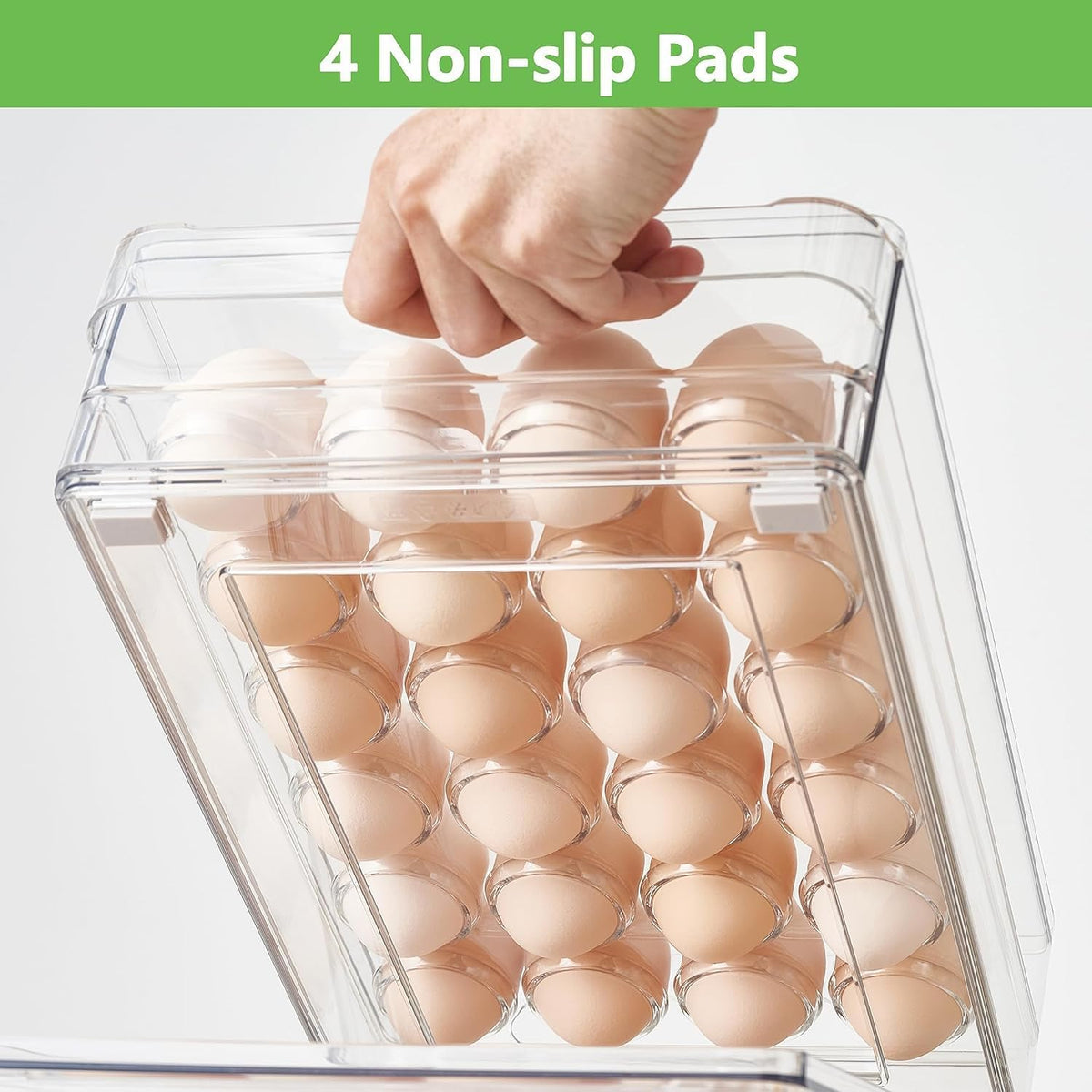 vacane 24 Capacity Egg Holder for Refrigerator Organizer Bins, Clear Egg Storage Container for