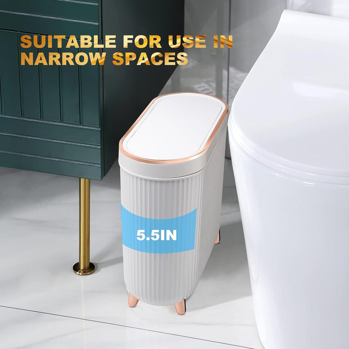 Bathroom Trash Can with Lid 3.2 Gallon Narrow Trash Can Small Plastic Trash Bin 12 Liter