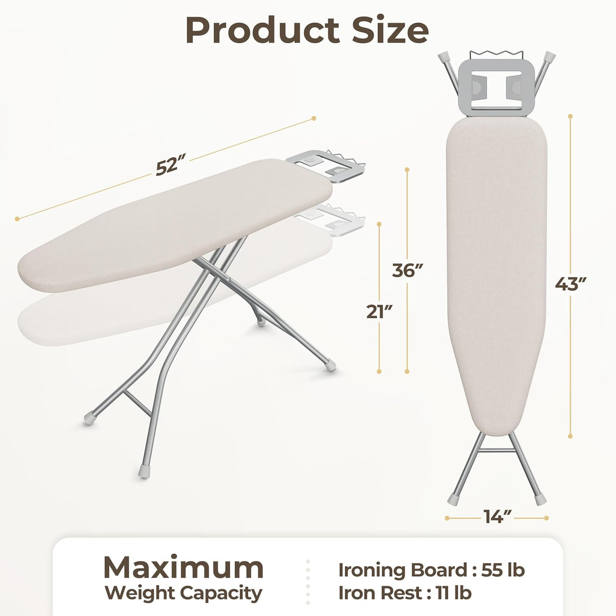 Yaheetech Foldable Ironing Board, Heavy Duty Iron Board with 9 Adjustable Heights, 4 Layer Cover
