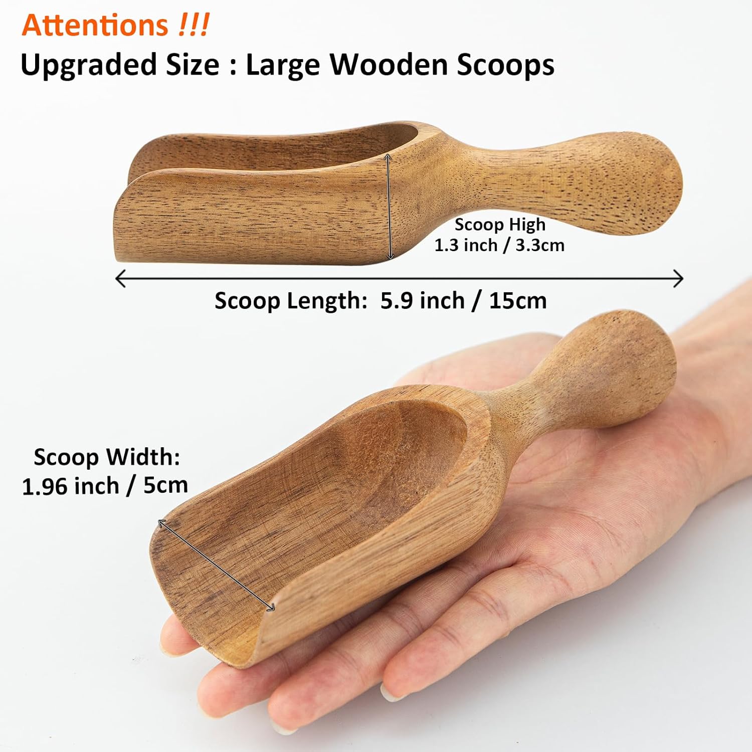 Big Coffee Scoop Shovel, 2pcs Wooden Scoop for Jars, Large Ground Coffee Scoop 5.9″ Measuring