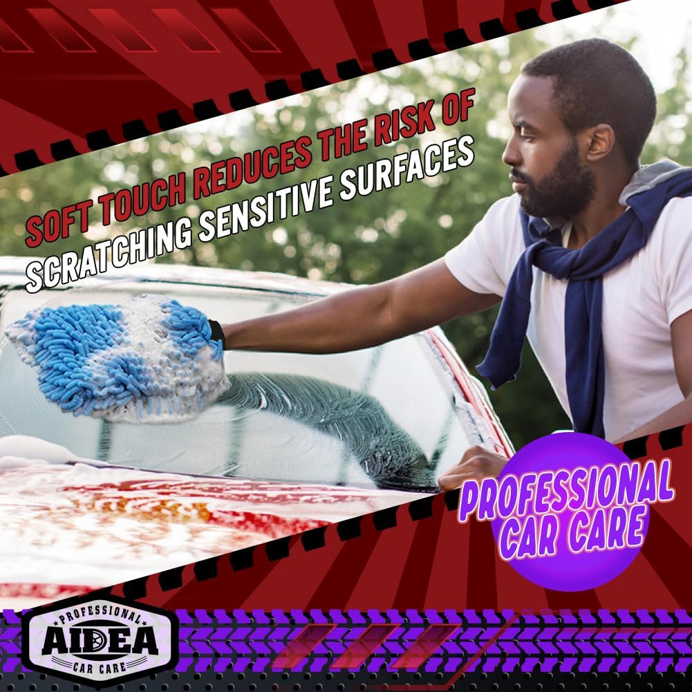 AIDEA Car Wash Mitt Microfiber 2PK, Scratch-Free& Lint-Free, Premium Chenille Microfiber Wash