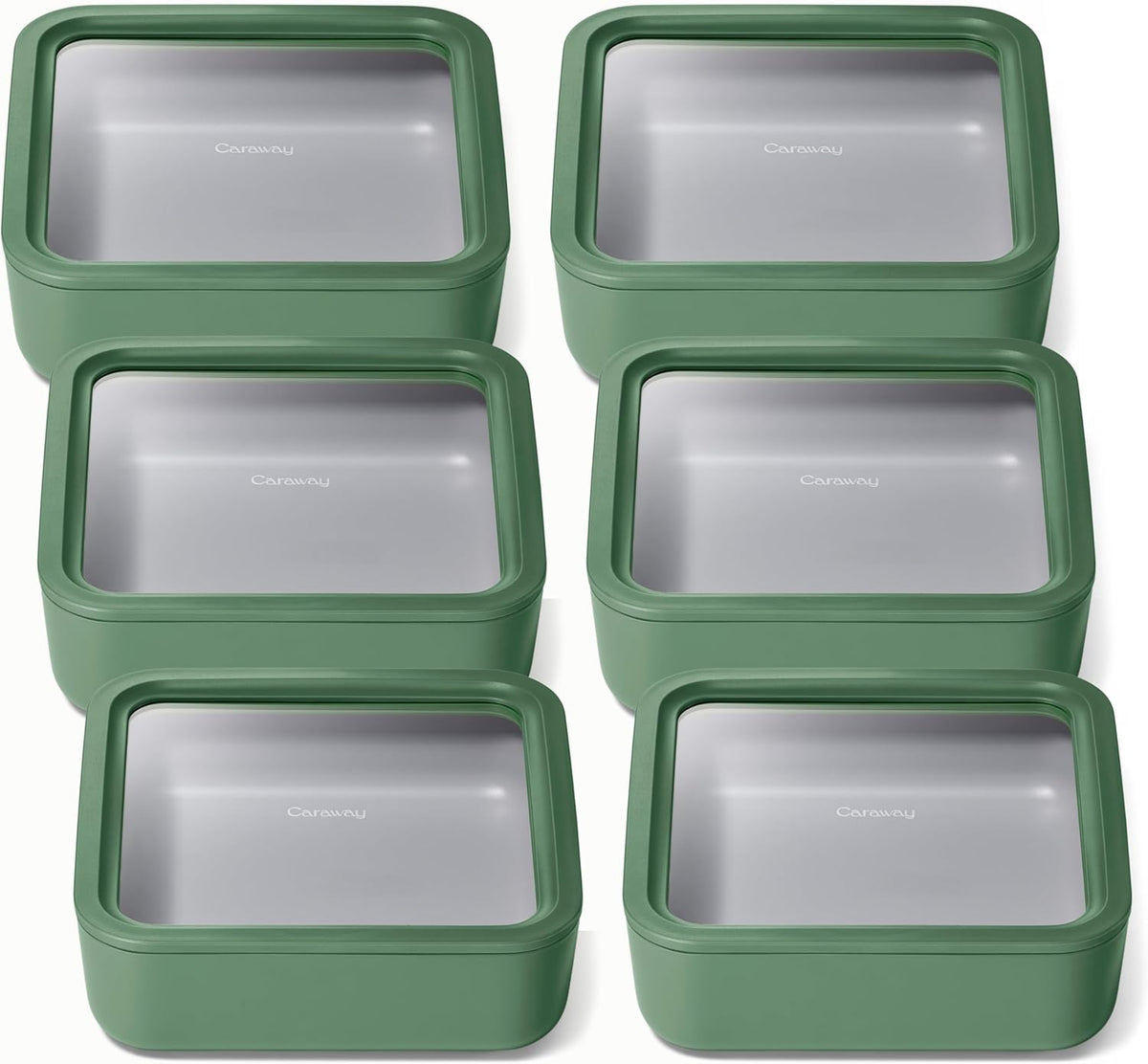 Caraway 6pc Glass Food Storage Set – 10 Cup Food Containers (6) - Ceramic Coated - Non Toxic, Non