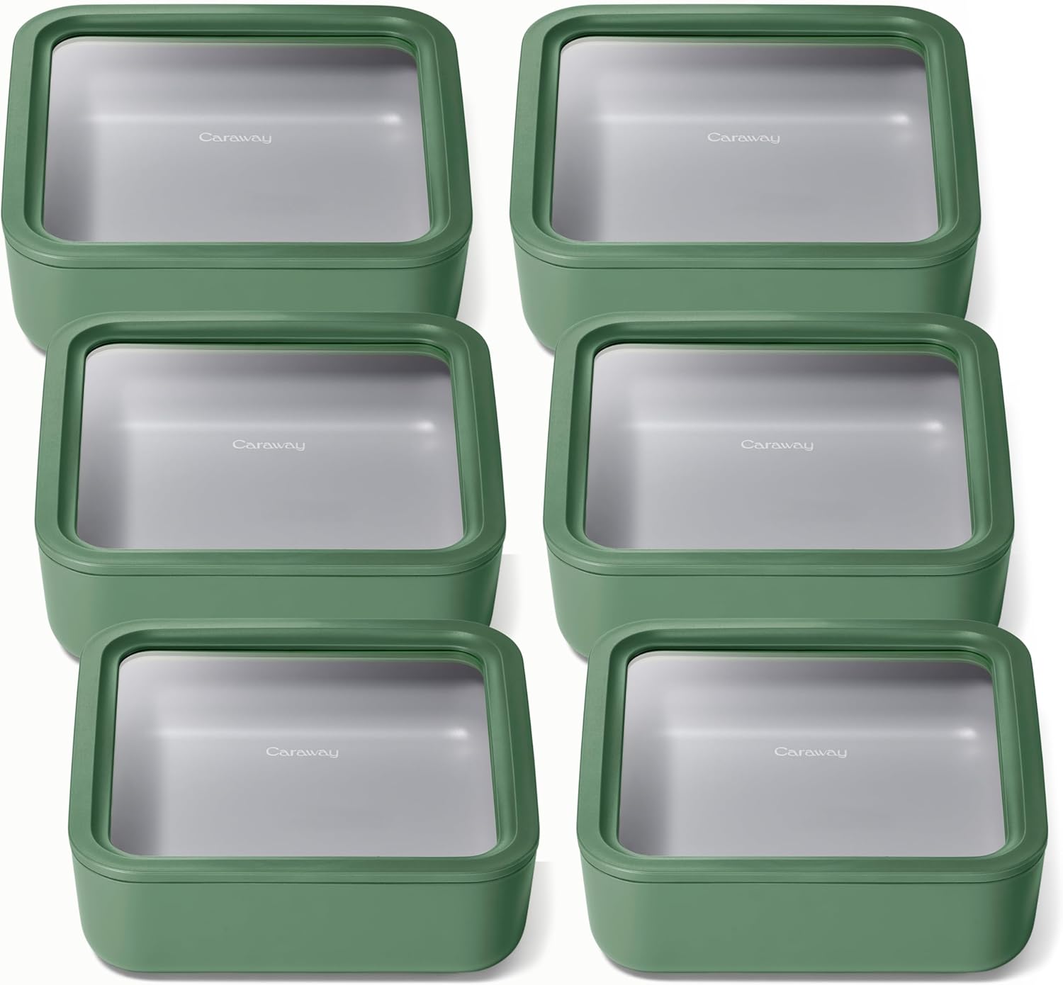 Caraway 6pc Glass Food Storage Set – 10 Cup Food Containers (6) - Ceramic Coated - Non Toxic, Non