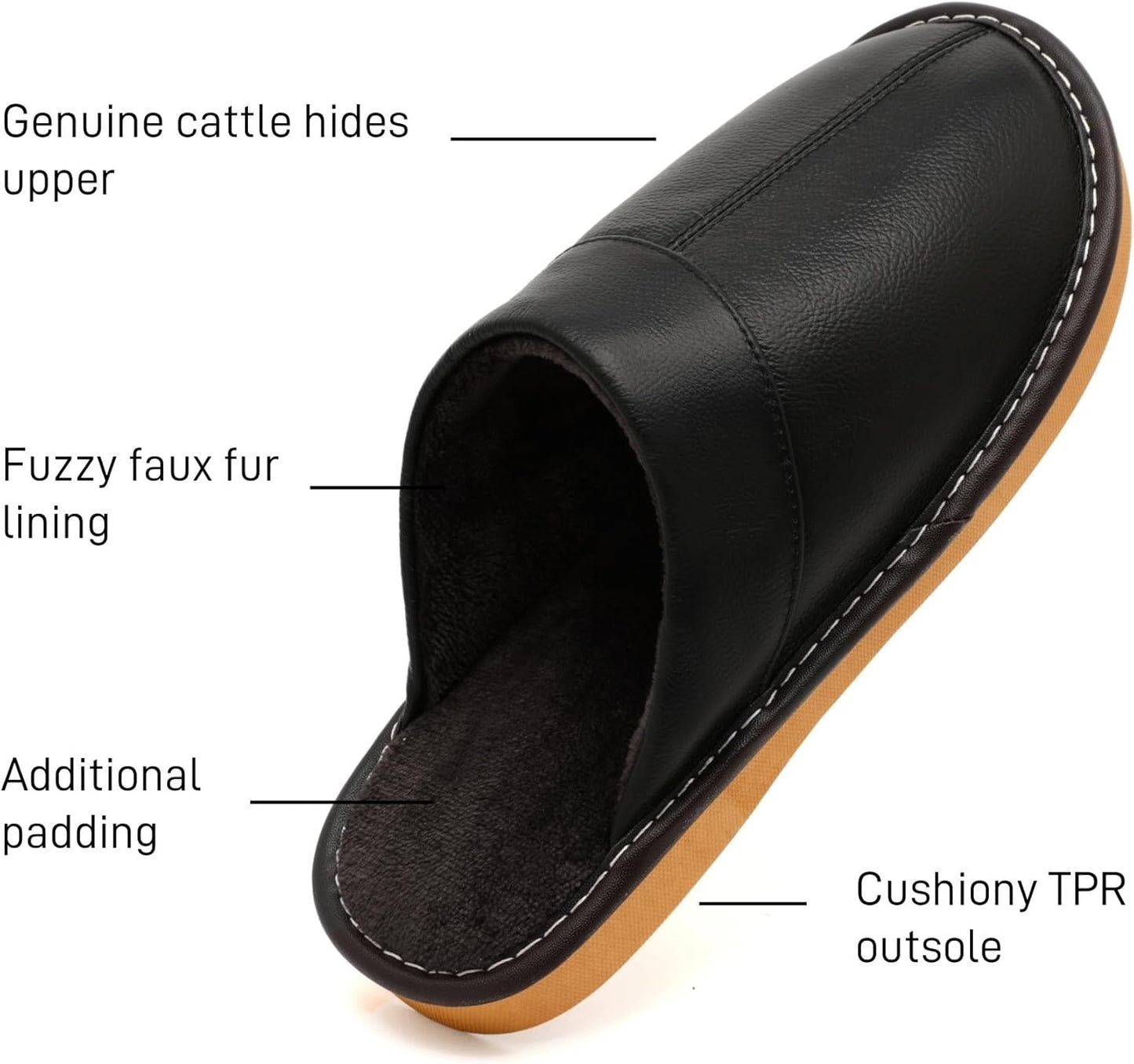 Slippers for Women Men, Genuine Leather Slippers Indoor Outdoor, Fuzzy Bedroom House Shoes for