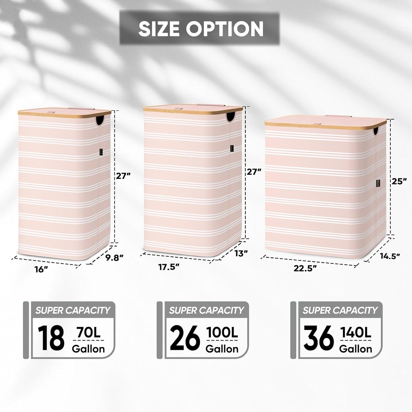 BALEINE Laundry Hamper with Lid, Tall Laundry Baskets with Bamboo Pull Handles, Large Laundry Bin