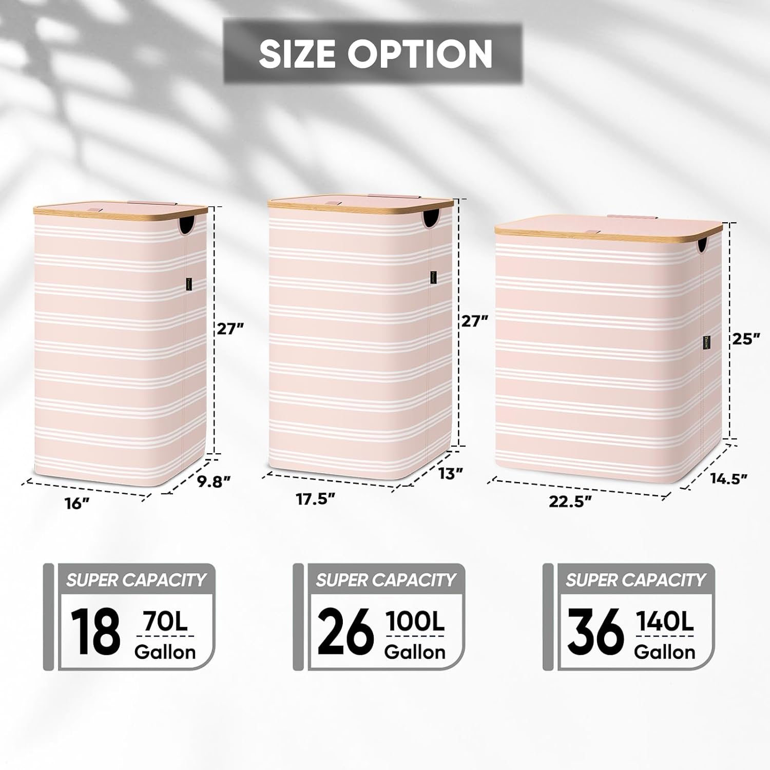BALEINE Laundry Hamper with Lid, Tall Laundry Baskets with Bamboo Pull Handles, Large Laundry Bin