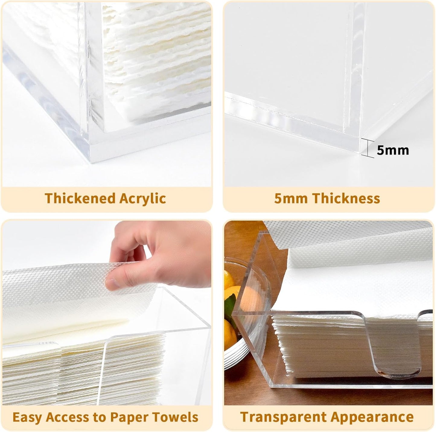 2Pack Acrylic Countertop Paper Towel Holder, Paper Towel Dispenser Countertop/Acrylic Napkin