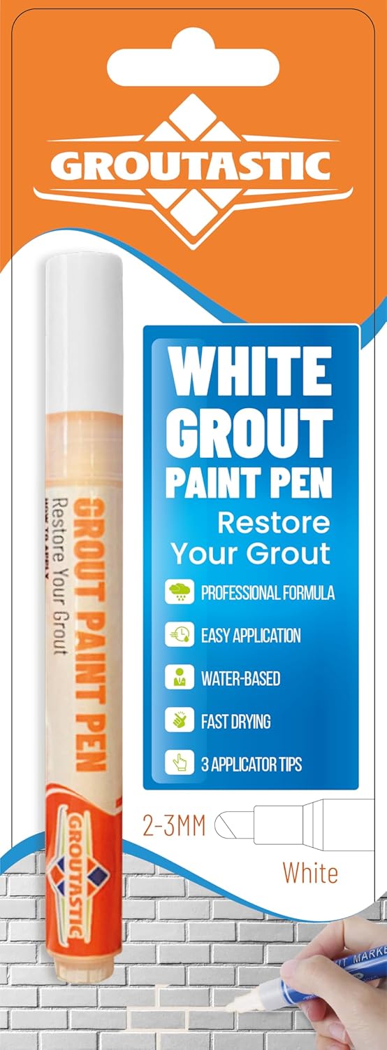 White Grout Paint Pen – Waterproof Tile Grout Colorant & Sealer Marker, Quick-Dry, 3 Adjustable