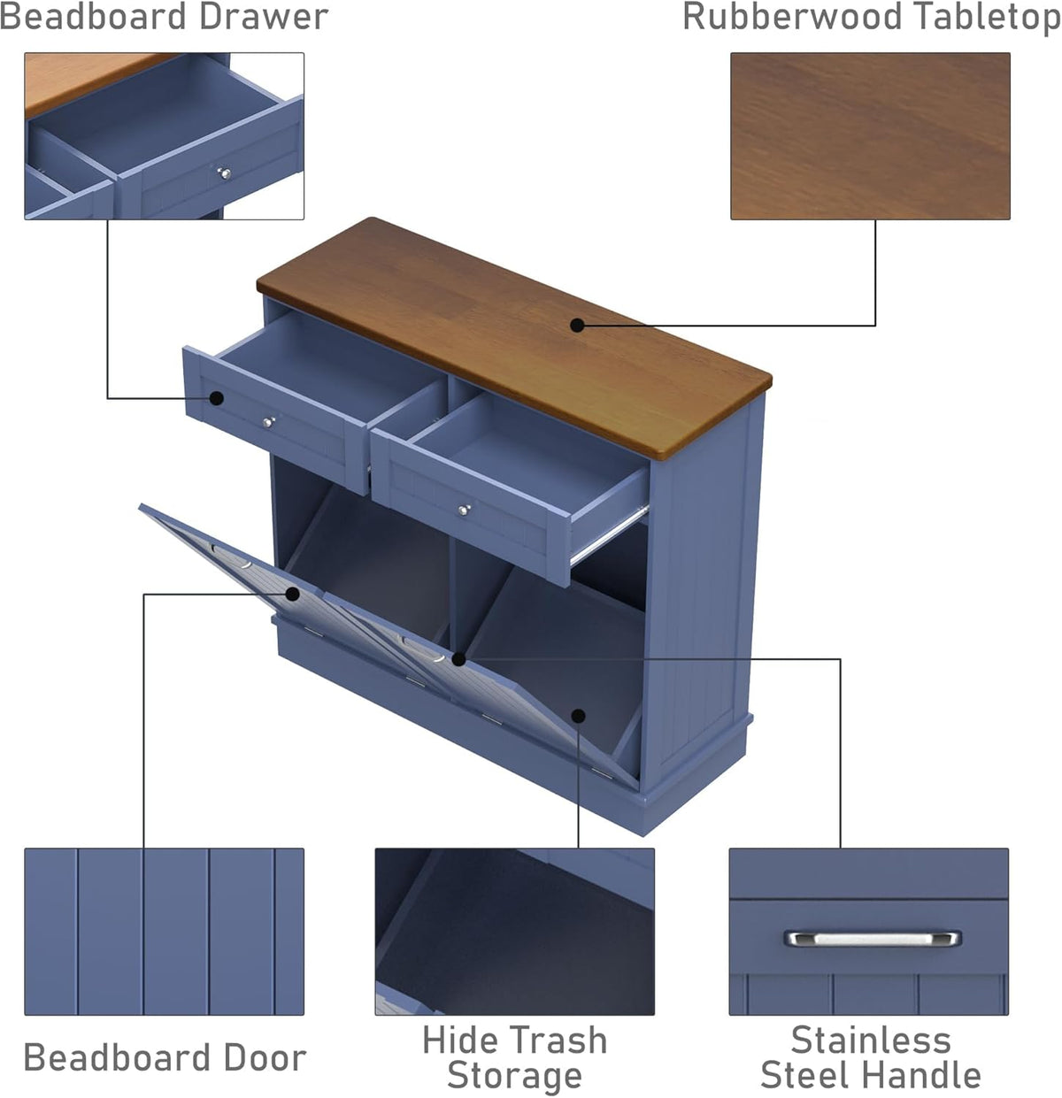 Betterhood Tilt Out Trash Cabinet 10 Gallon Wooden Free Standing Laundry Sorter Cabine,Recycling