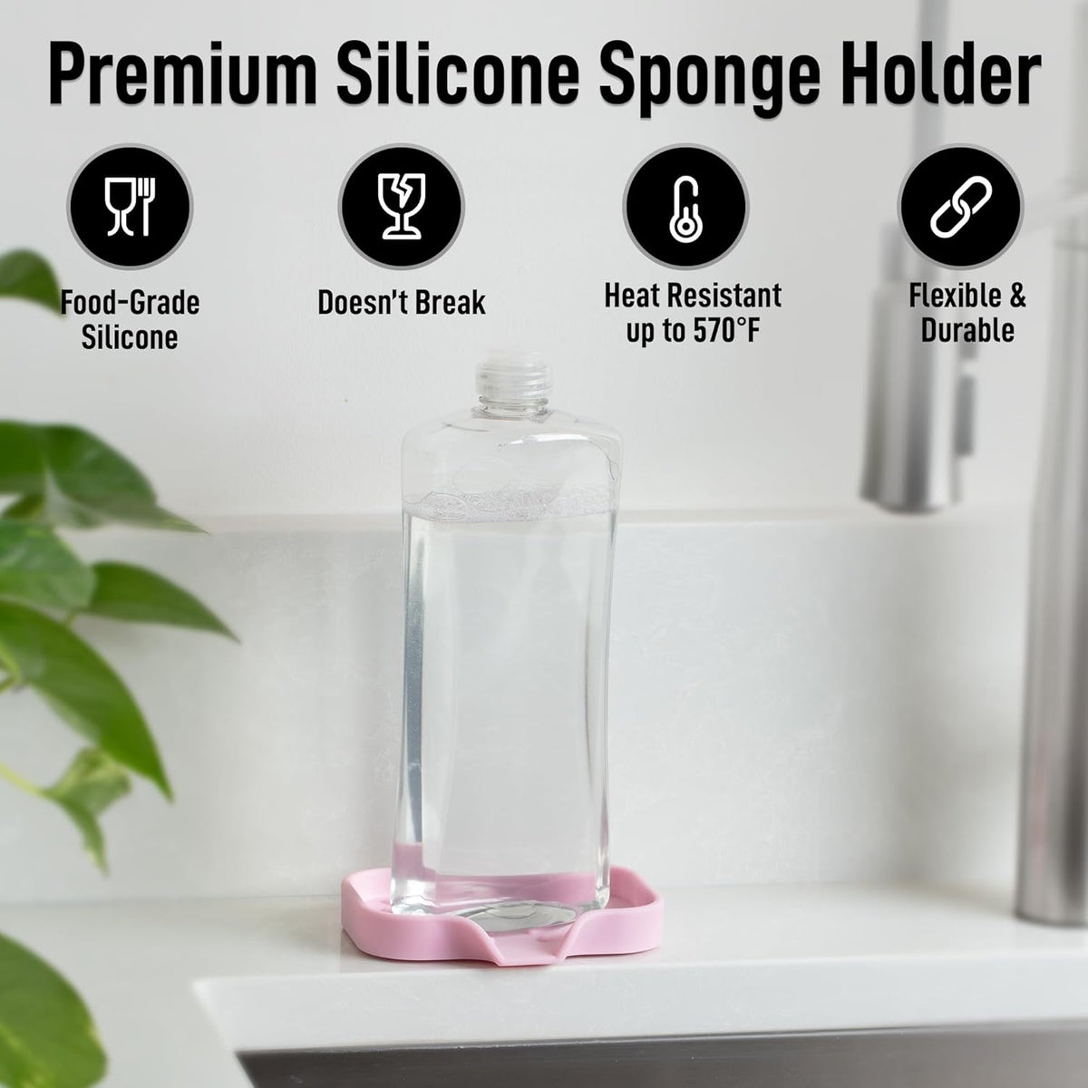 Zulay Kitchen Small Silicone Sponge Holder (4.9x3.3”) – Space-Saving Sink Organizer Tray for