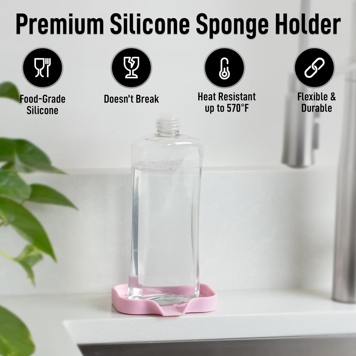 Zulay Kitchen Small Silicone Sponge Holder (4.9x3.3”) – Space-Saving Sink Organizer Tray for