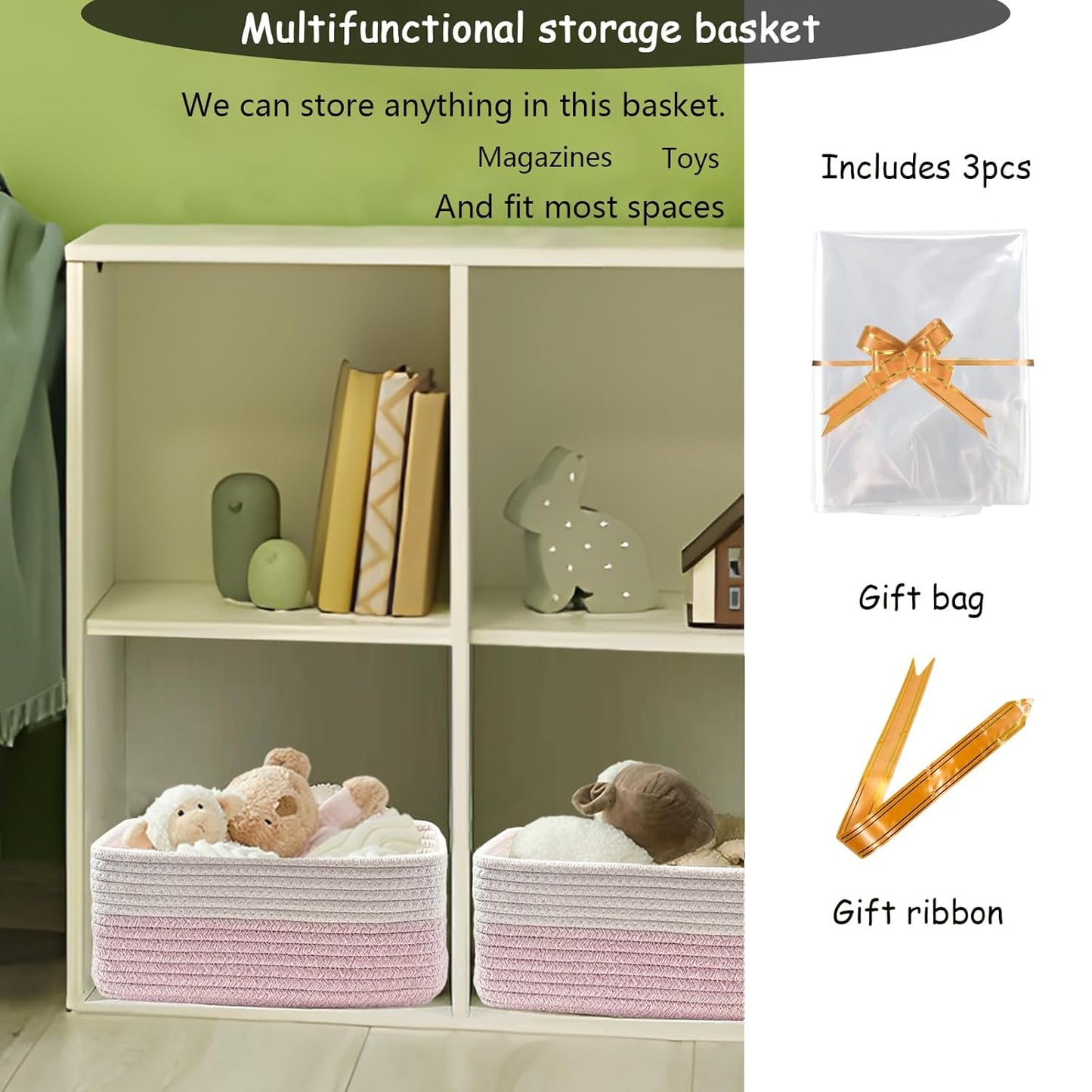 COMFY-HOMI 11.5"x7.5"x4.7" Storage Baskets for Organizing | Cotton Rope Woven Basket | Toy Storage