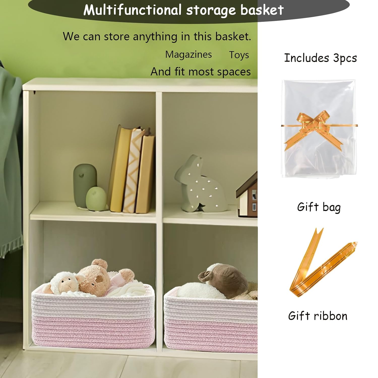 COMFY-HOMI 11.5"x7.5"x4.7" Storage Baskets for Organizing | Cotton Rope Woven Basket | Toy Storage