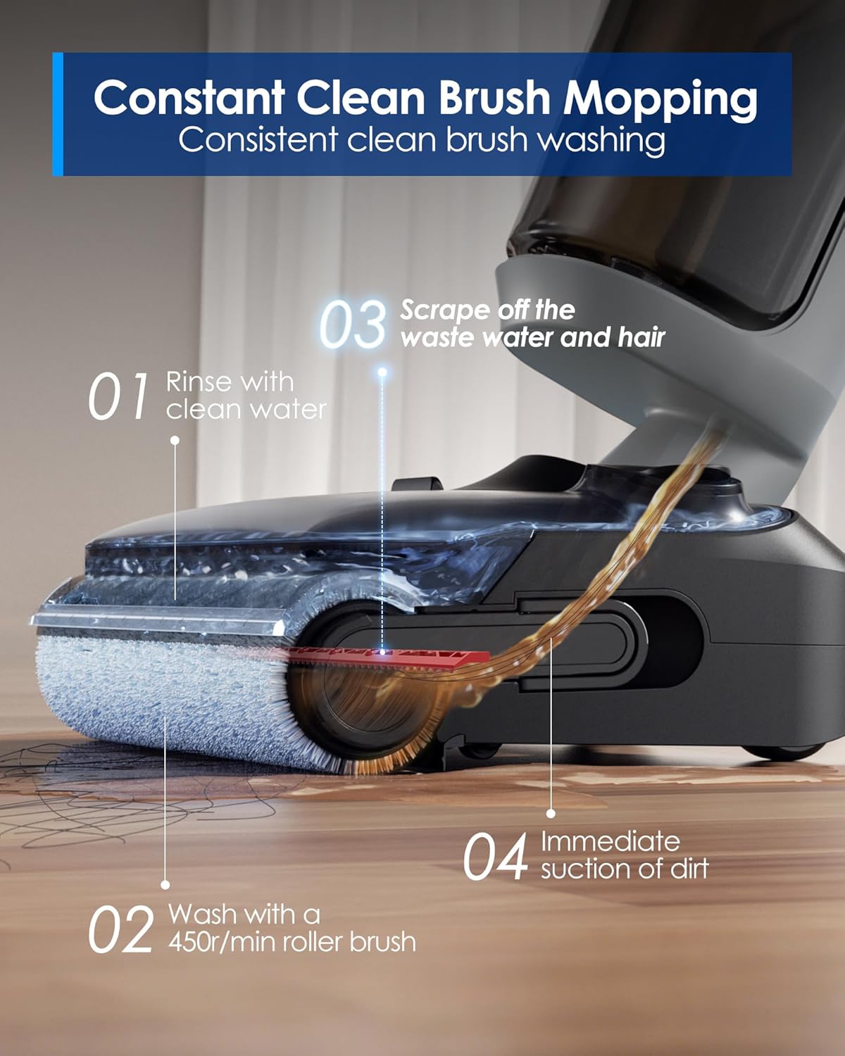 Tineco Floor ONE i5 Stretch Wet Dry Vacuum Cleaner, Vacuum & Mop in One Step, 20kpa Powerful
