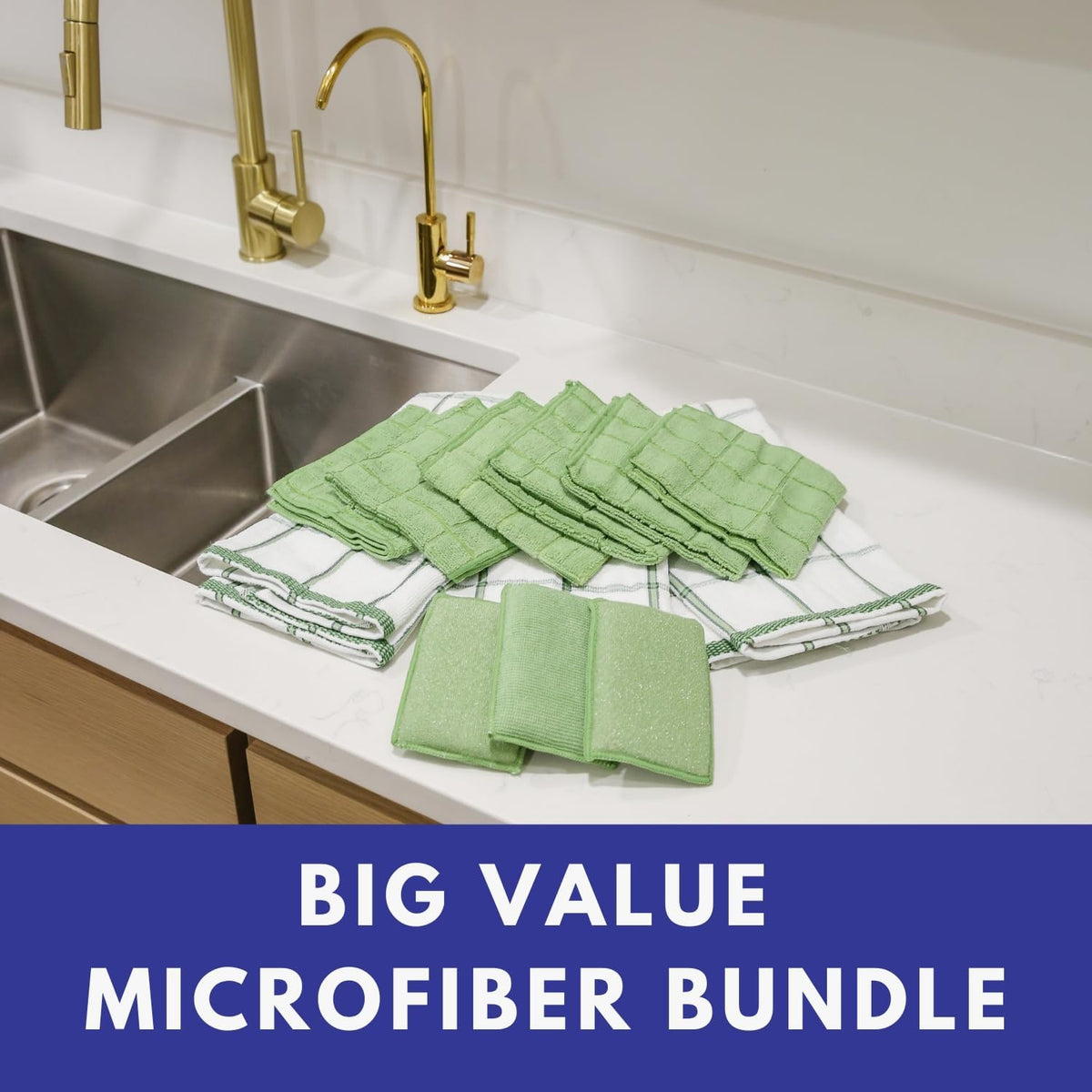 Don Aslett's 12 Piece Microfiber Kitchen Set | 6 Multi-Purpose Wash Cloths, 3 Super Absorbent