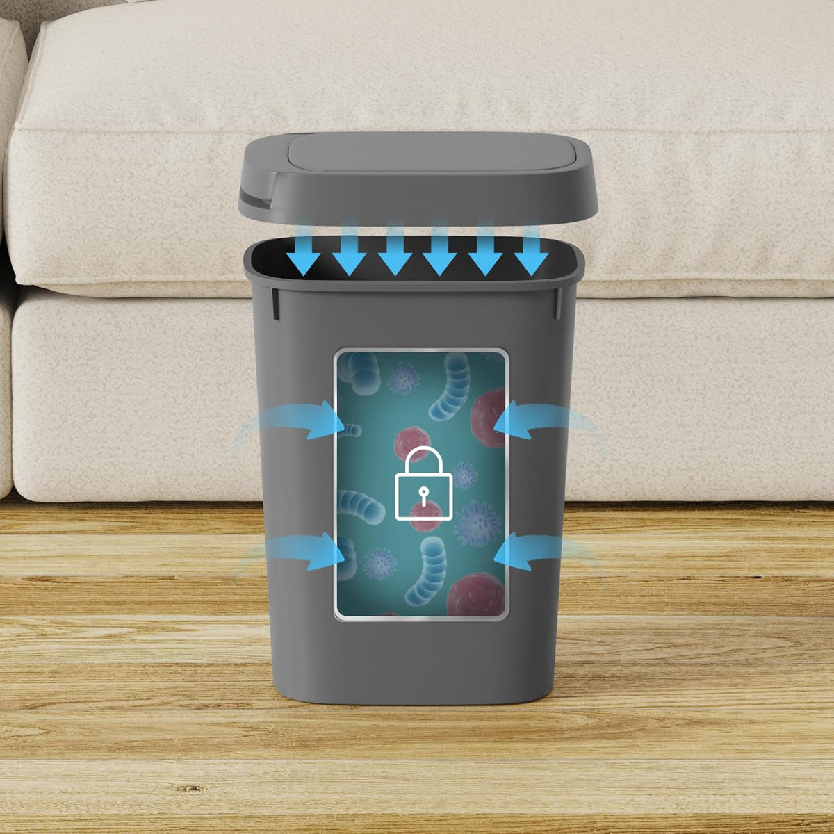 3 Pack Bathroom Small Trash Can with Lid, 2.6 Gallon Slim Garbage Bin with Pop-Up Lid, 10L Plastic