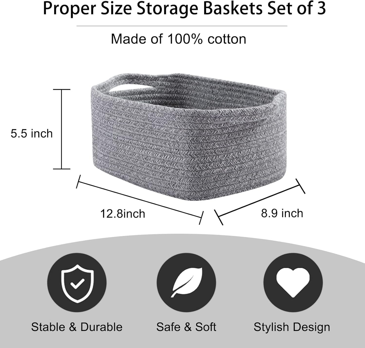 OIAHOMY Cotton Rope Baskets, Woven Baskets for Storage, Nursery Storage Baskets, Rectangle Storage