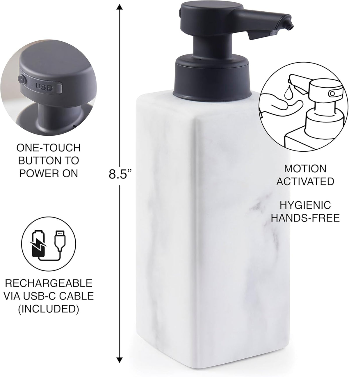 DKNY Hands Free Automatic Liquid Soap Dispenser, Refillable, Rechargeable Touchless Sensor Pump