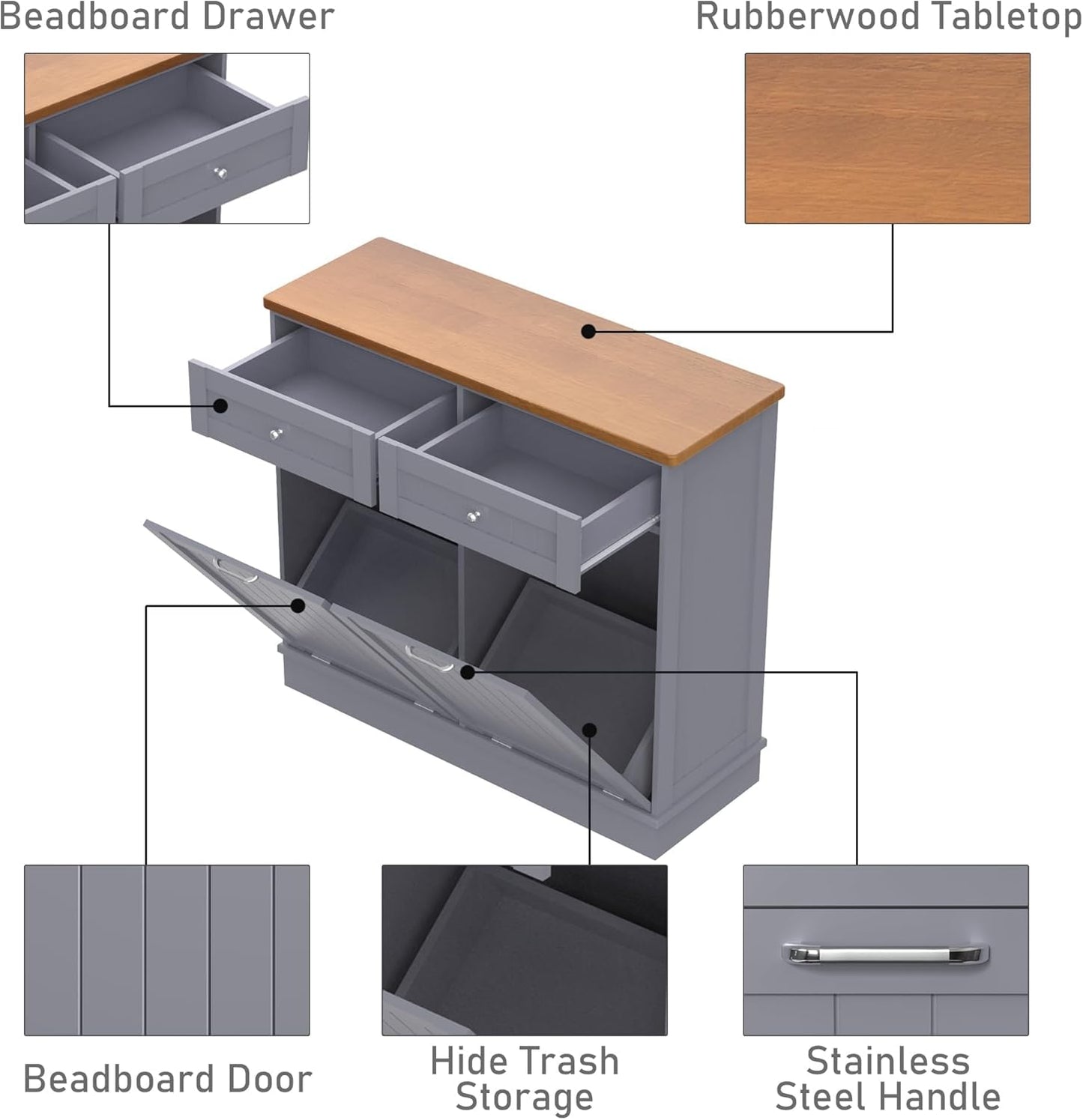 Betterhood Tilt Out Trash Cabinet 10 Gallon Wooden Free Standing Laundry Sorter Cabinet,Recycling