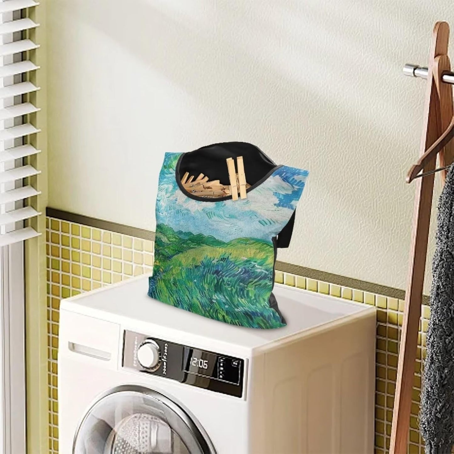 Van Gogh Wheatfield Laundry Clothespin Bags Hanging Storage Organizer 12 x 14.5 Inch Clothes Pin